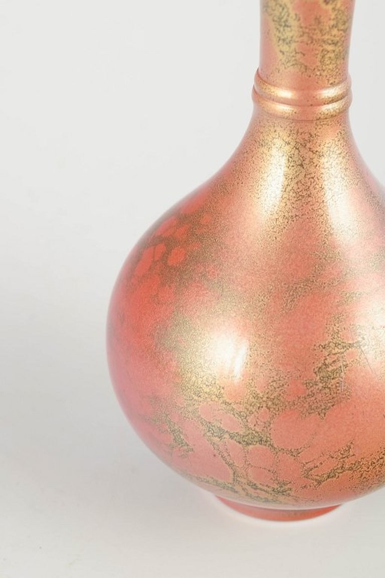 Murashido, Japan. Elegant elongated metal vase with enamel. 1920/30s.
