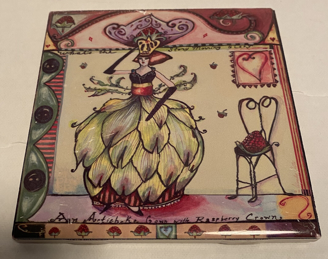 Vintage Wendy Costa What’s the Story Morning Glory Ceramic Art Tile Trivet 4.25”