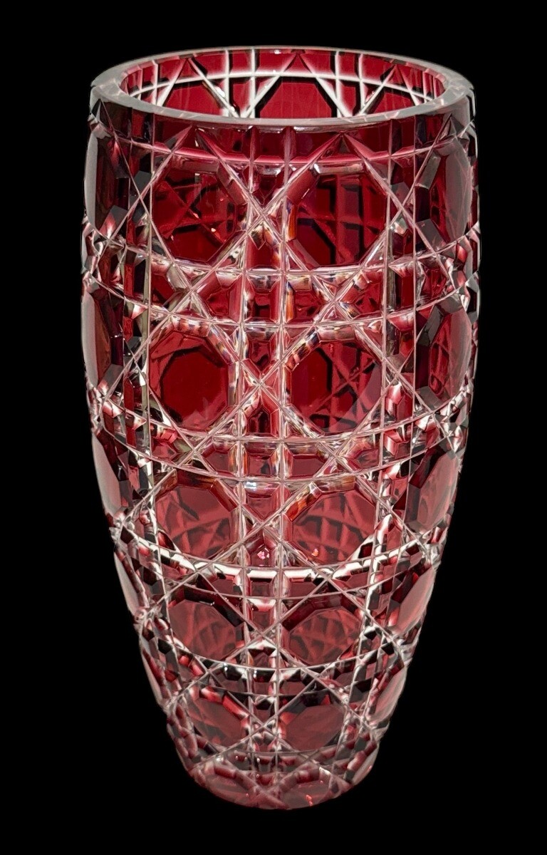 Faberge Russian Court Collection Red Cut to Clear Vase (9″)