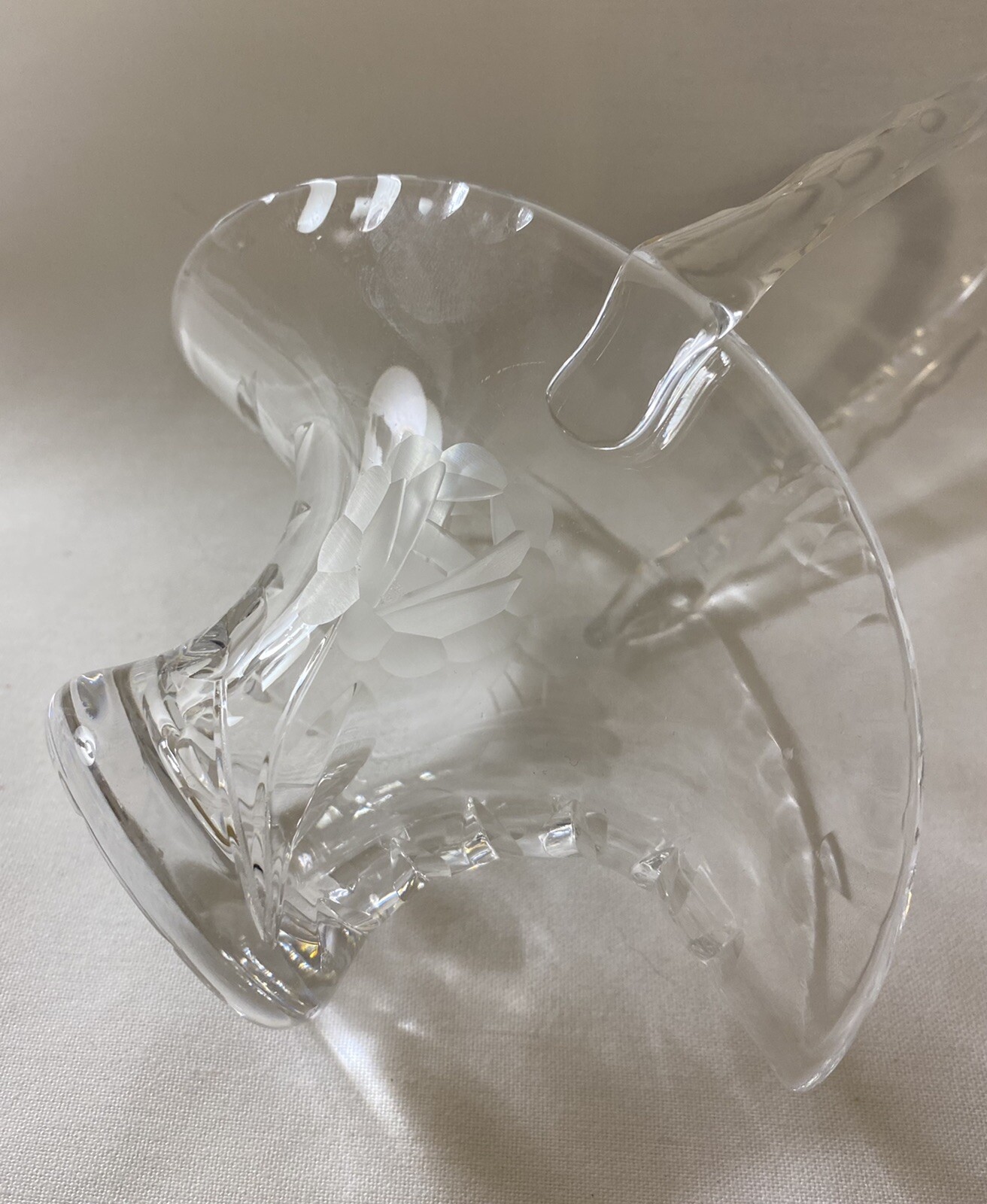 Vintage Wheel Cut Crystal Small Bride’s Basket Roses & Pinched Edges 5”x7”x3”
