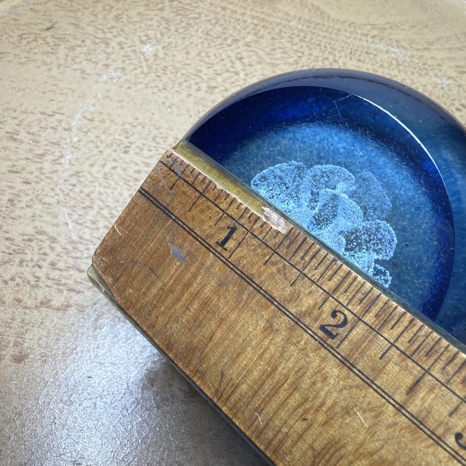 Selkirk Paperweight Bubble Blue & White Ice Flower Vintage Art Glass Signed