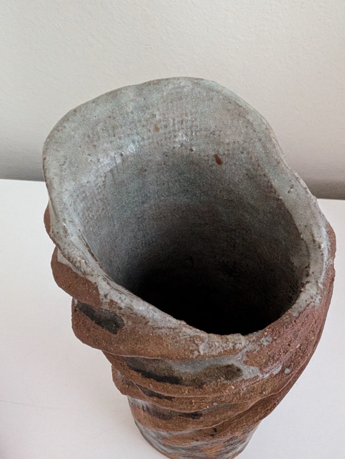 Art pottery vase textured wabi-sabi twisted coils rustic primitive brown grey