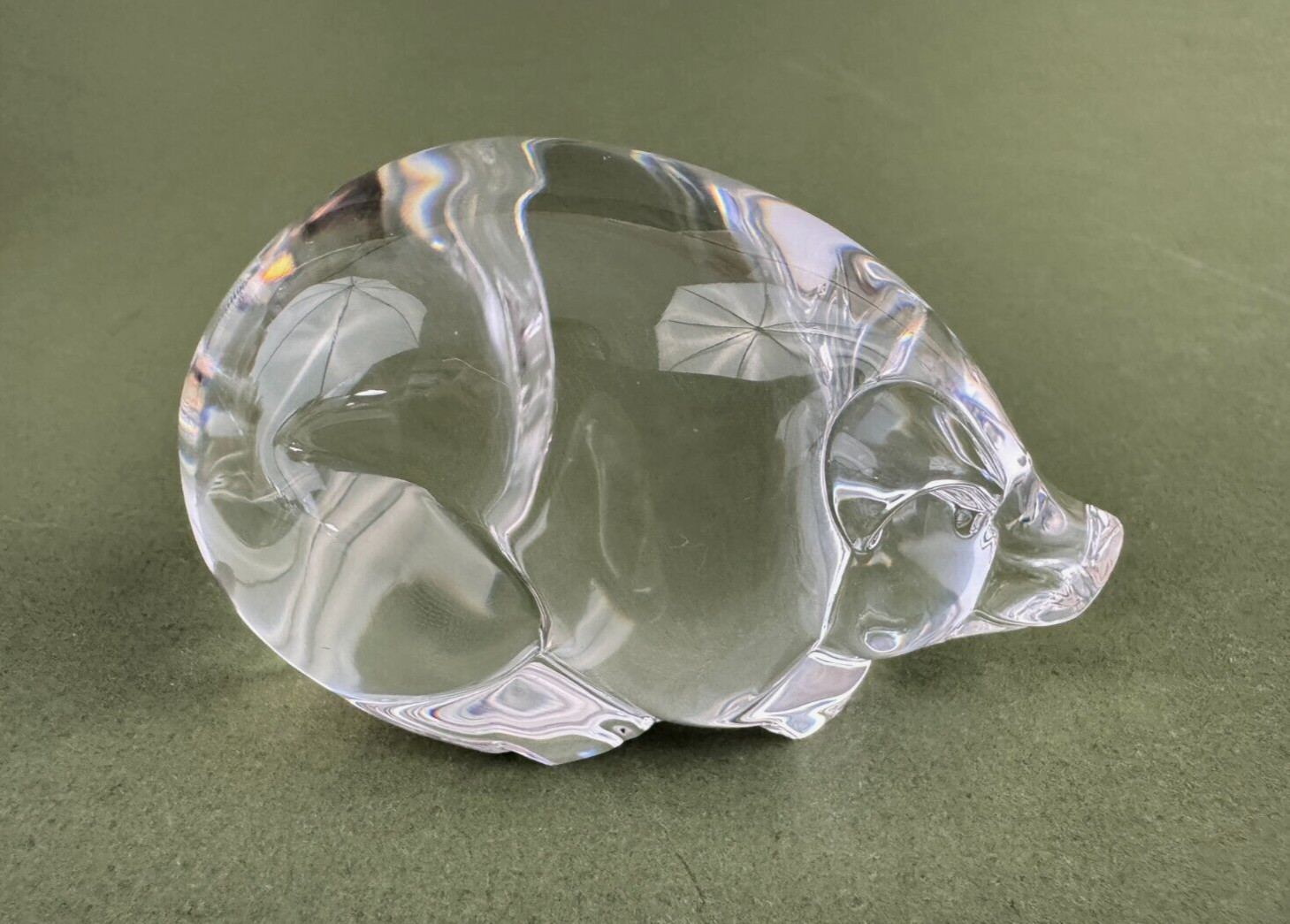 Steuben Signed Pig Boar Crystal Figurine Hand Cooler Paperweight 3”L x 1 3/4”H