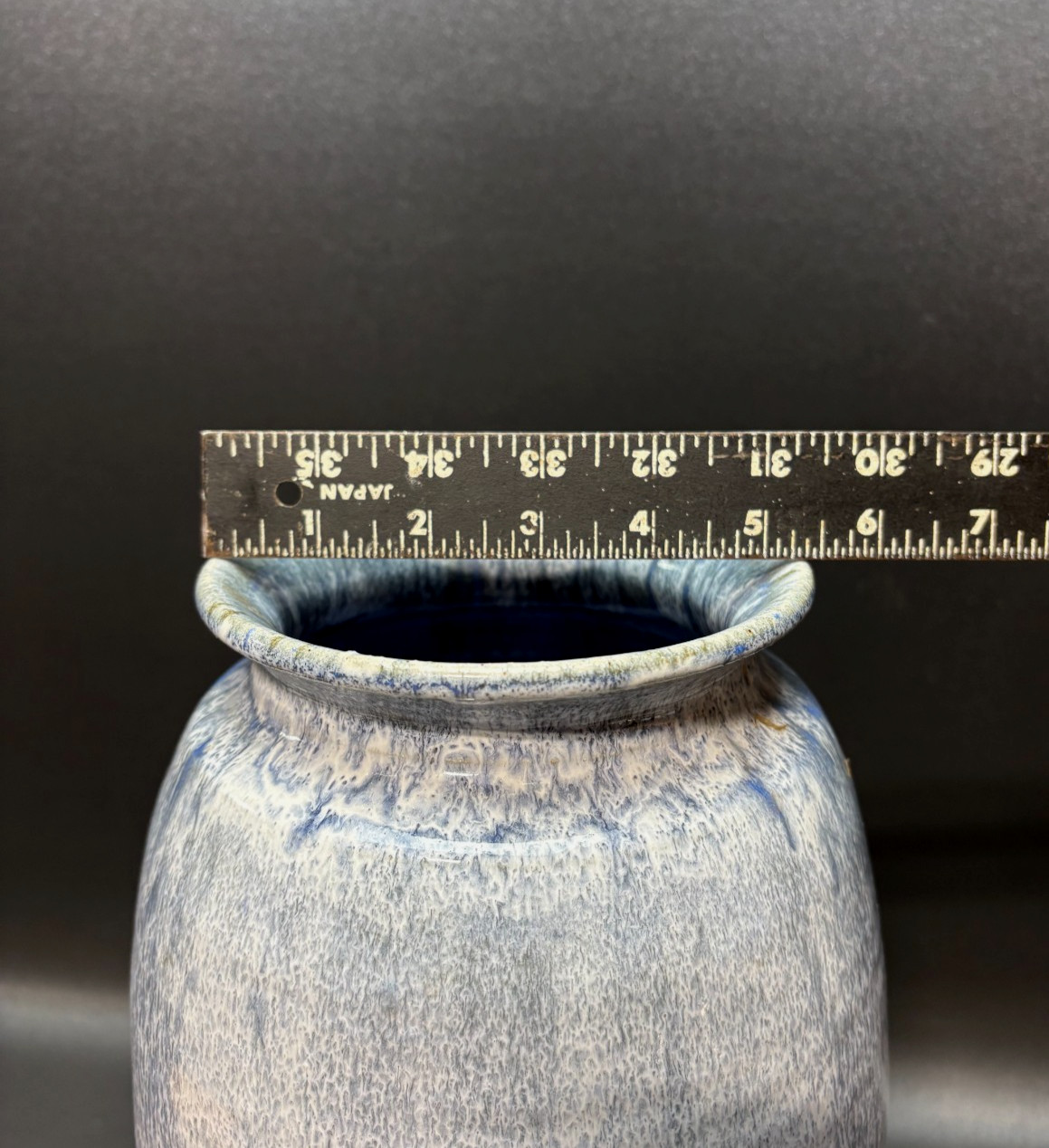 Studio Art Pottery Salt Glazed Blue 14.5” Stoneware Vase SIGNED