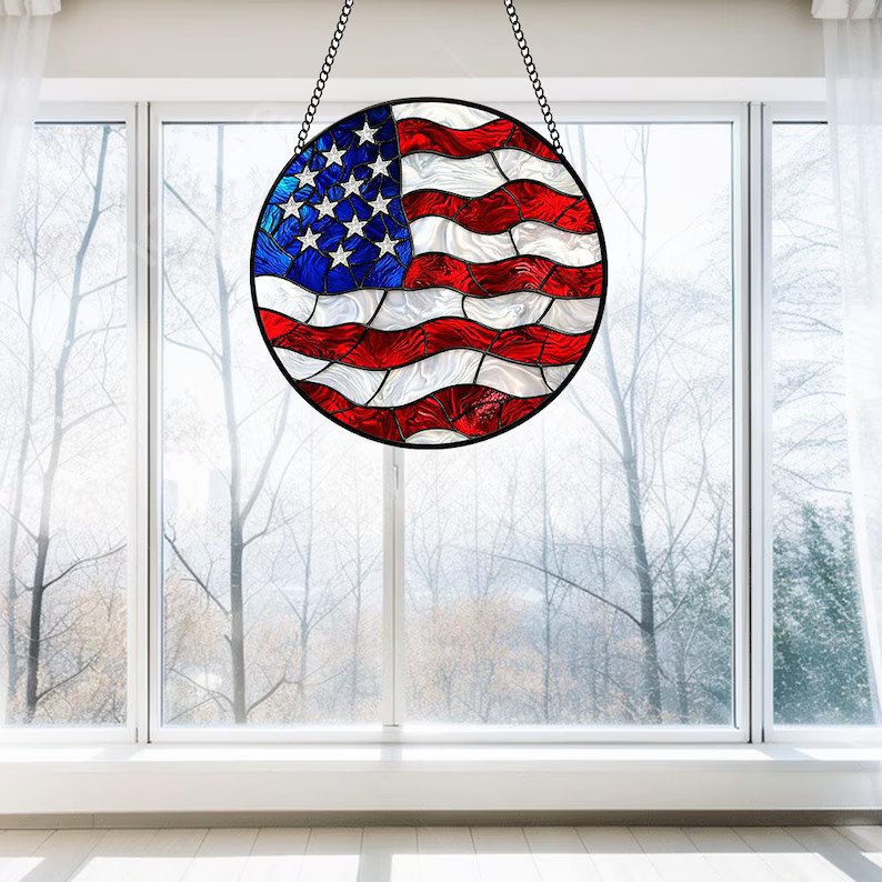 American Flag Patriotic Suncatcher Glass Home Window Art Decor