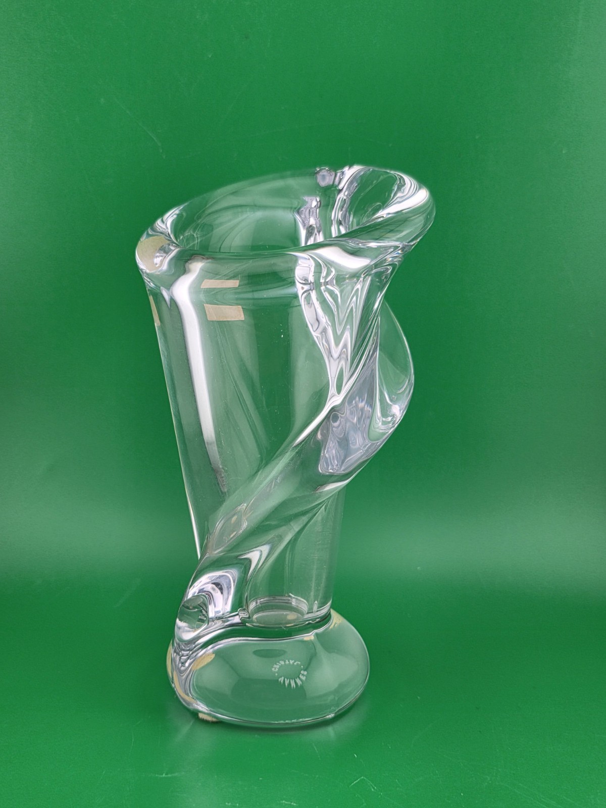 VINTAGE MCM ART VANNES LE CHATEL CALLA LILY VASE 7″ CLEAR FRENCH ART GLASS