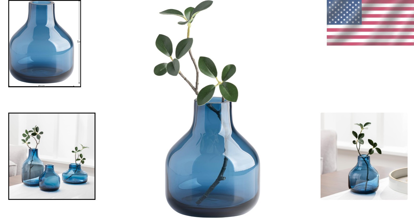 Versatile 5″ Tall Blue Glass Vase – Ideal for Blooms & Elegant Centerpieces