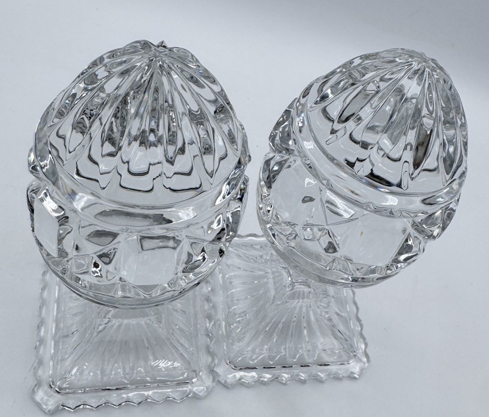 Pair VTG Pressed Art Glass Decor Pedestal Base Paperweight Book End Topper MCM