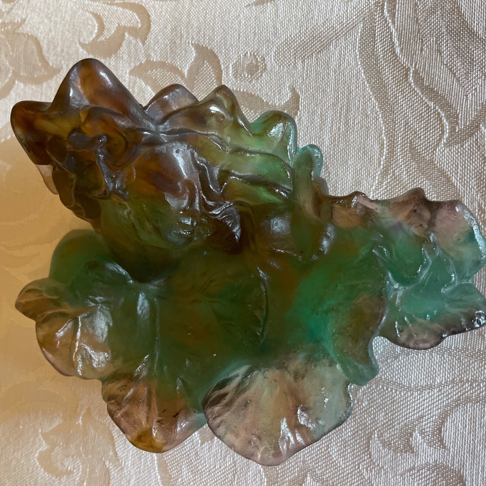 Daum Pare De Verre leaf dish with lady’s head- Mint 6”-Rare-Signed