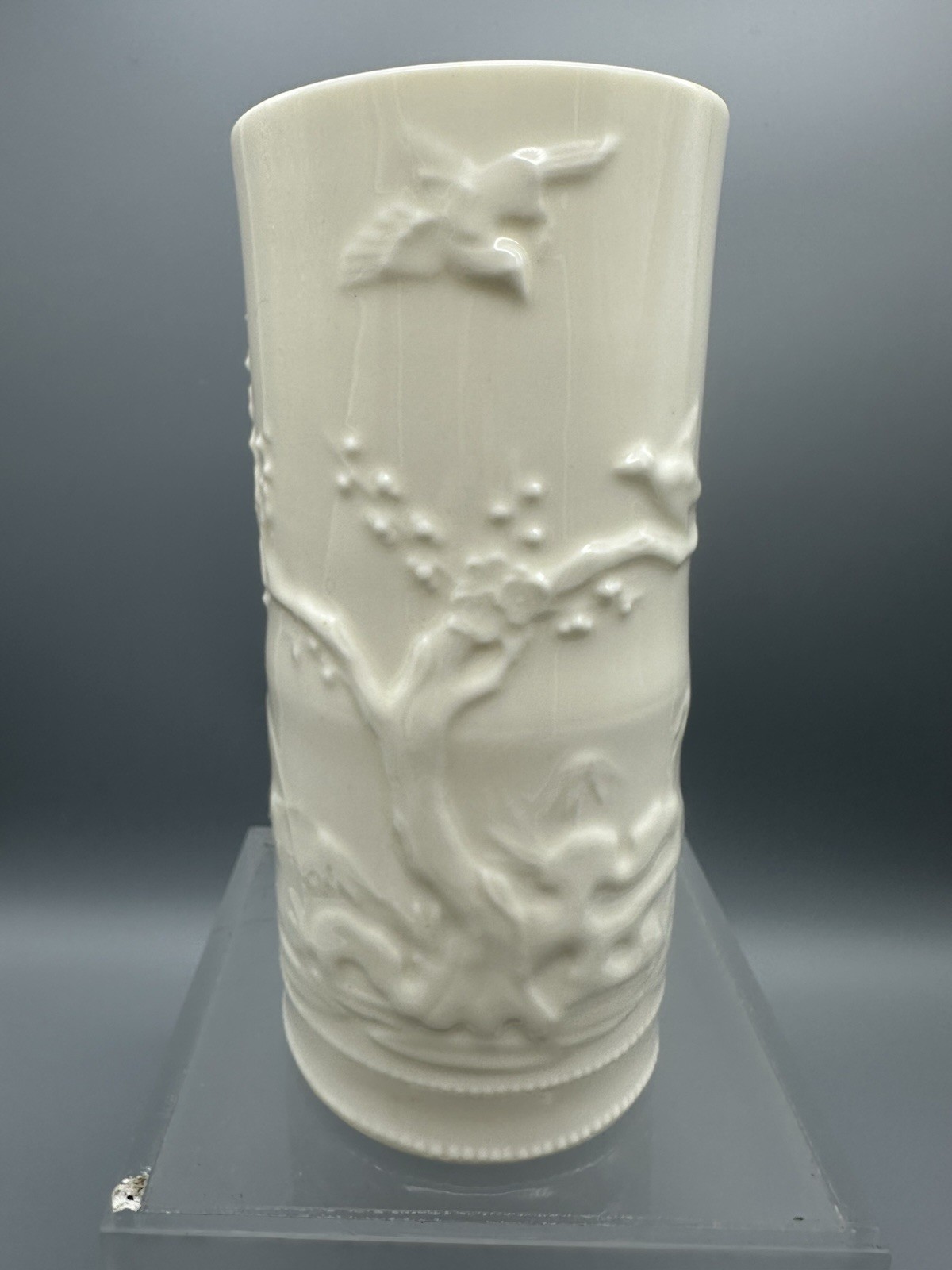 Lenox Indian Tree Embossed Cream Cylindrical Vase-USA