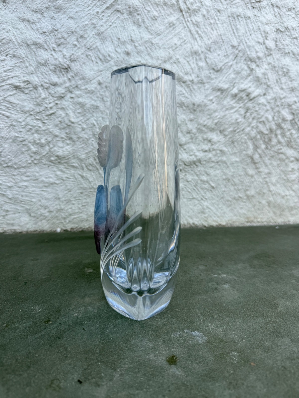 Daum France Cut Crystal Pate De Verre Vase Signed 8”