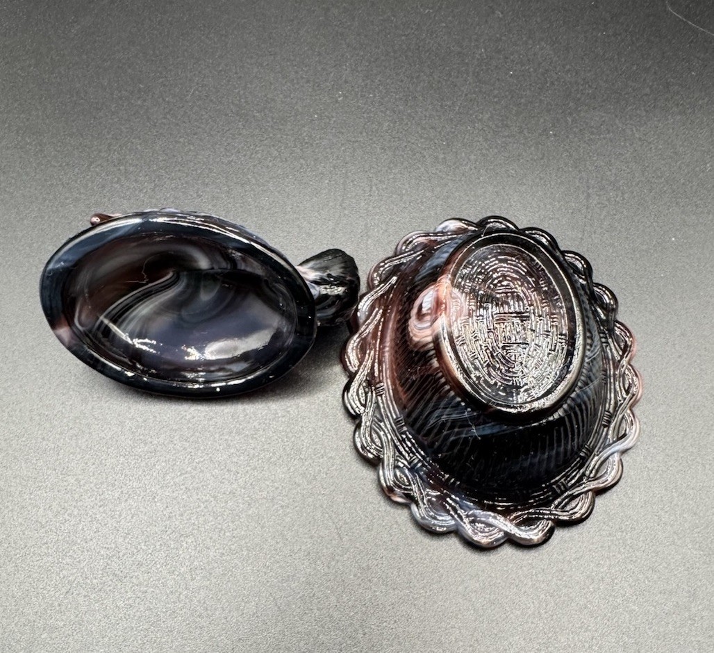 Mosser Purple White Slag Glass Hen On Nest Vintage Salt Cellar Mini 2.5”