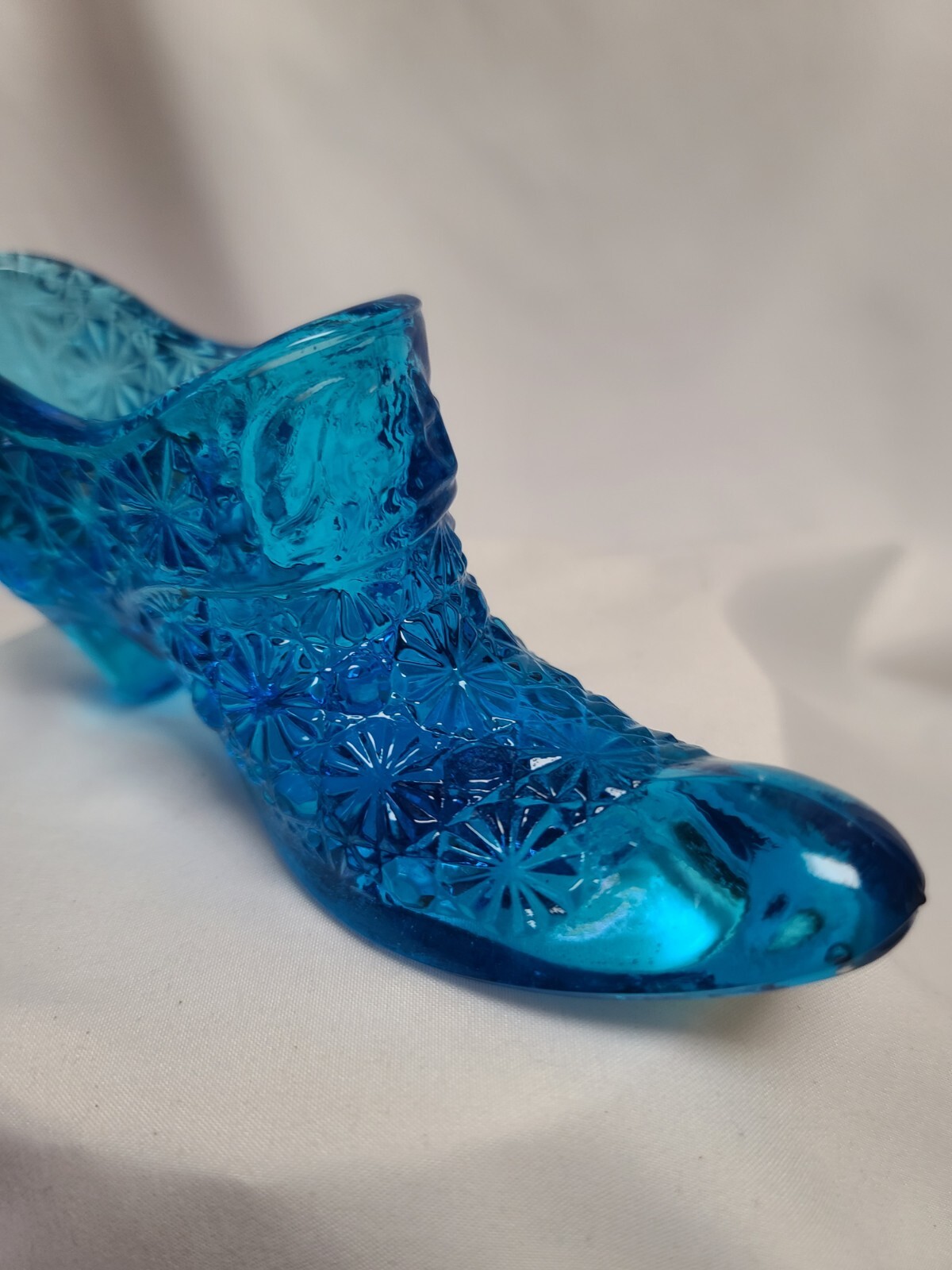 Vintage Fenton Colonial Cobalt Blue Daisy Button Slipper Shoe Toothpick Holder