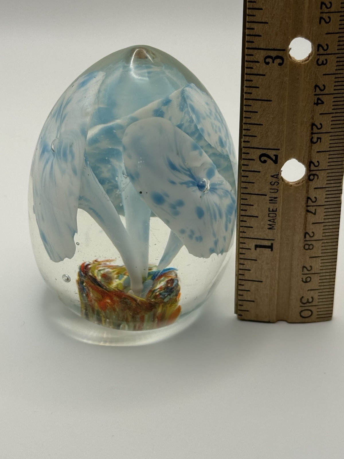 Vintage Norleans Egg Shape Art Glass Elephant Ear Flower Plant Paperweight 3″