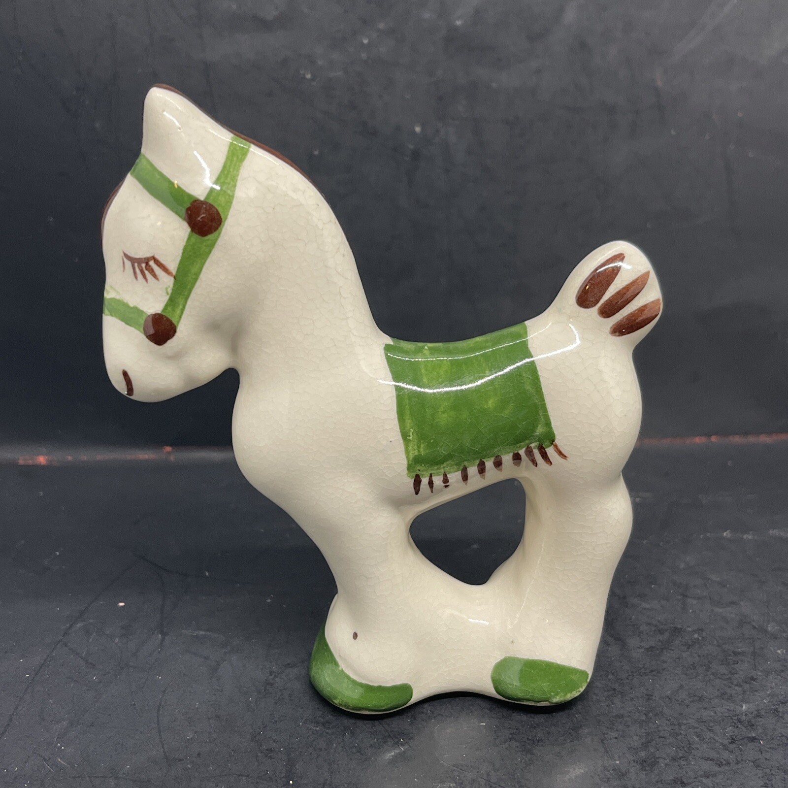 1940s Rio Hondo Ceramic Horse Figurine California Pottery Green, Cream and Brown