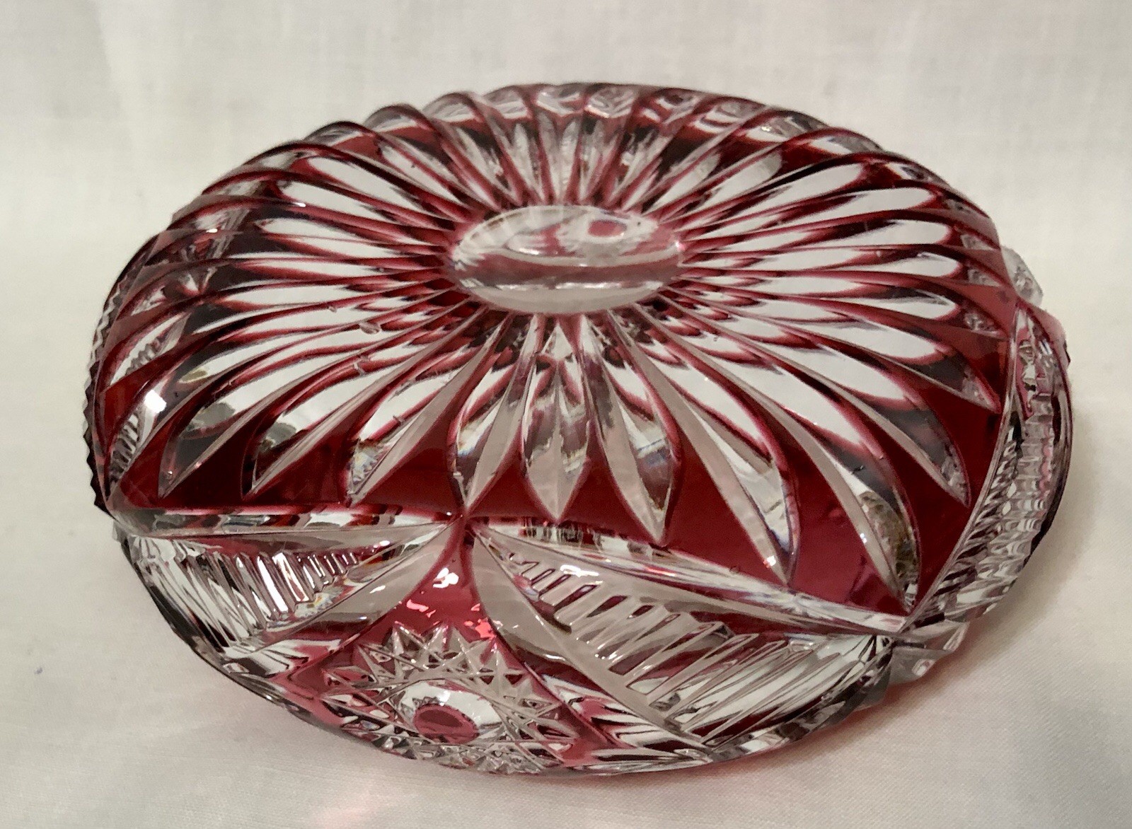 Bohemian Ruby Red Cranberry Crystal Cut Glass Ashtray Bowl