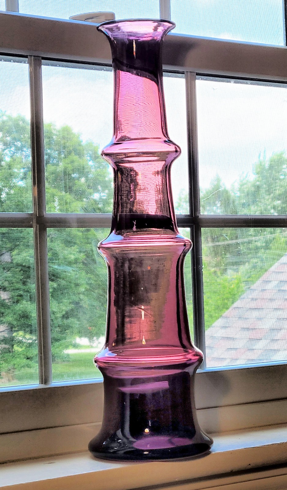 RARE + HTF #5716 BLENKO Amethyst *BAMBOO* 19.75″ VASE designer Wayne Husted 1957