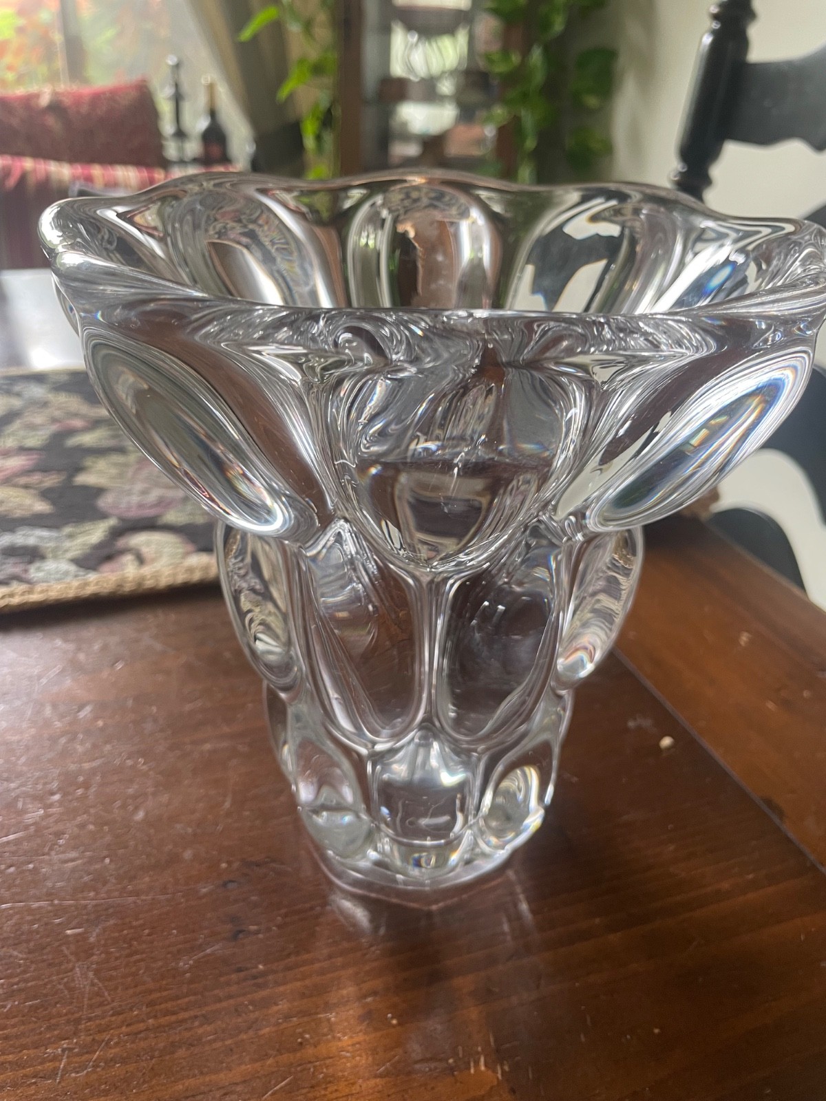 Vintage French Original VANNES LE CHATEL FRANCE Crystal Glass Vase 8X 7 “