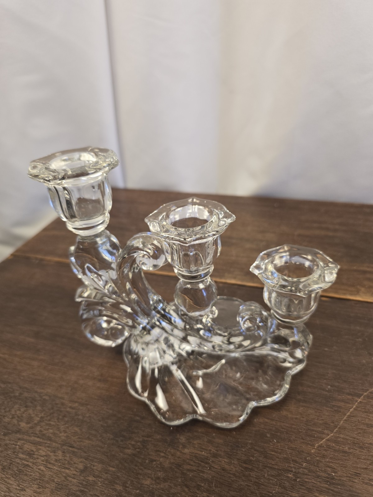 2pc VTG Cambridge Diane Clear 3 Arm Taper Candle Holders Candelabra Blown Glass
