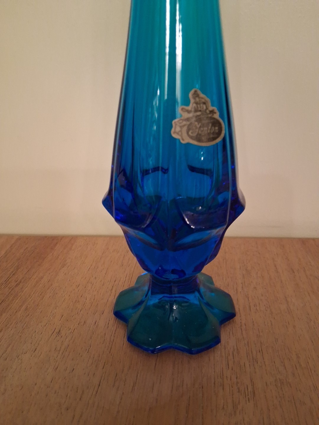 FENTON Vintage blue swung sapphire blue 12″ vase Rare MCM thumbprint 1960s