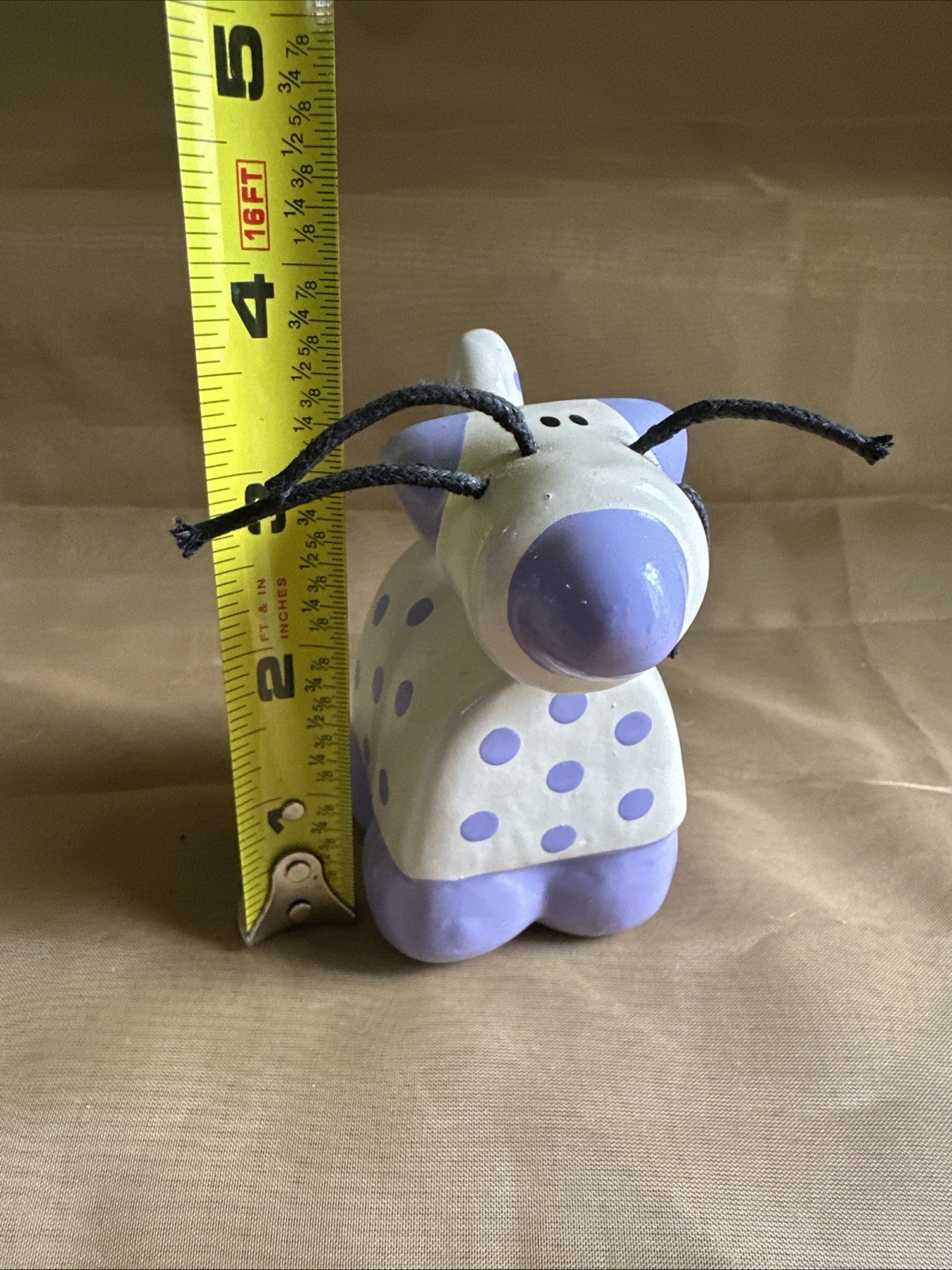 MCM Cat Purple Polka Dot Cord Whisker Paperweight Figurine Cubist Glasses Holder