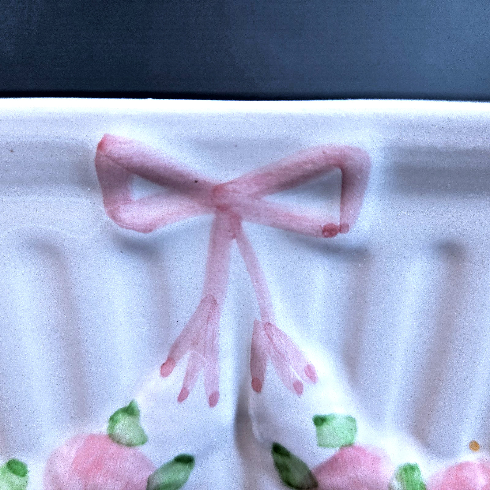 Vtg Andrea Sadek Jay Willfred Oval Planter White Pink Rose Ribbon Bow Portugal