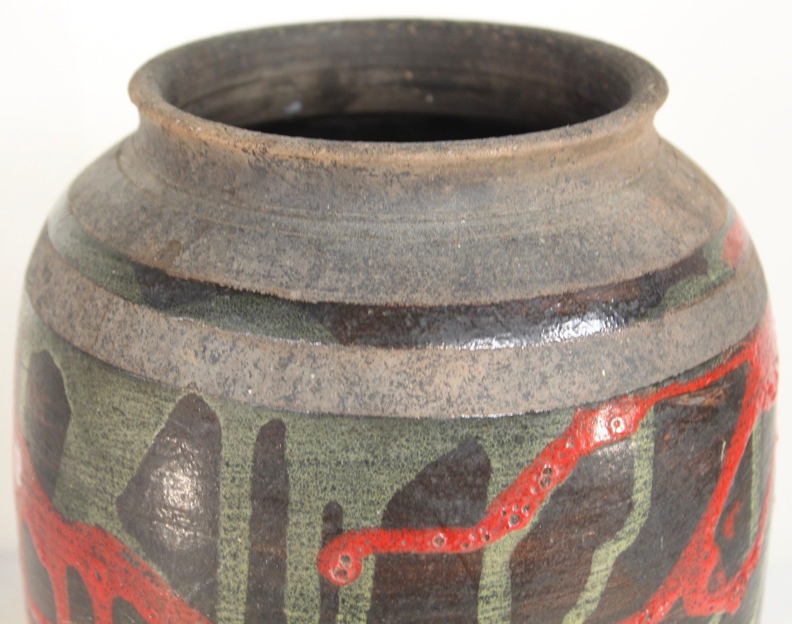 Vintage Studio Art Pottery Vase Signed Illegibly Abstract Colorful Designs Odd