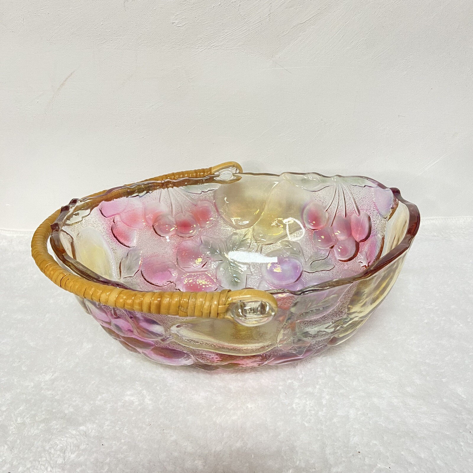 Vintage Libby Glass Oval Basket Orchard Fruit Style Bowl with Wicker Handle