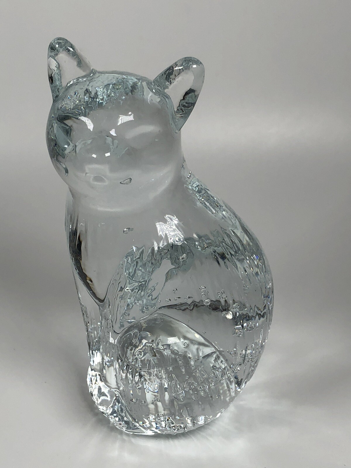 Vintage Art Glass Cat Kitty Controlled Bubble Paperweight 4.0” Tall