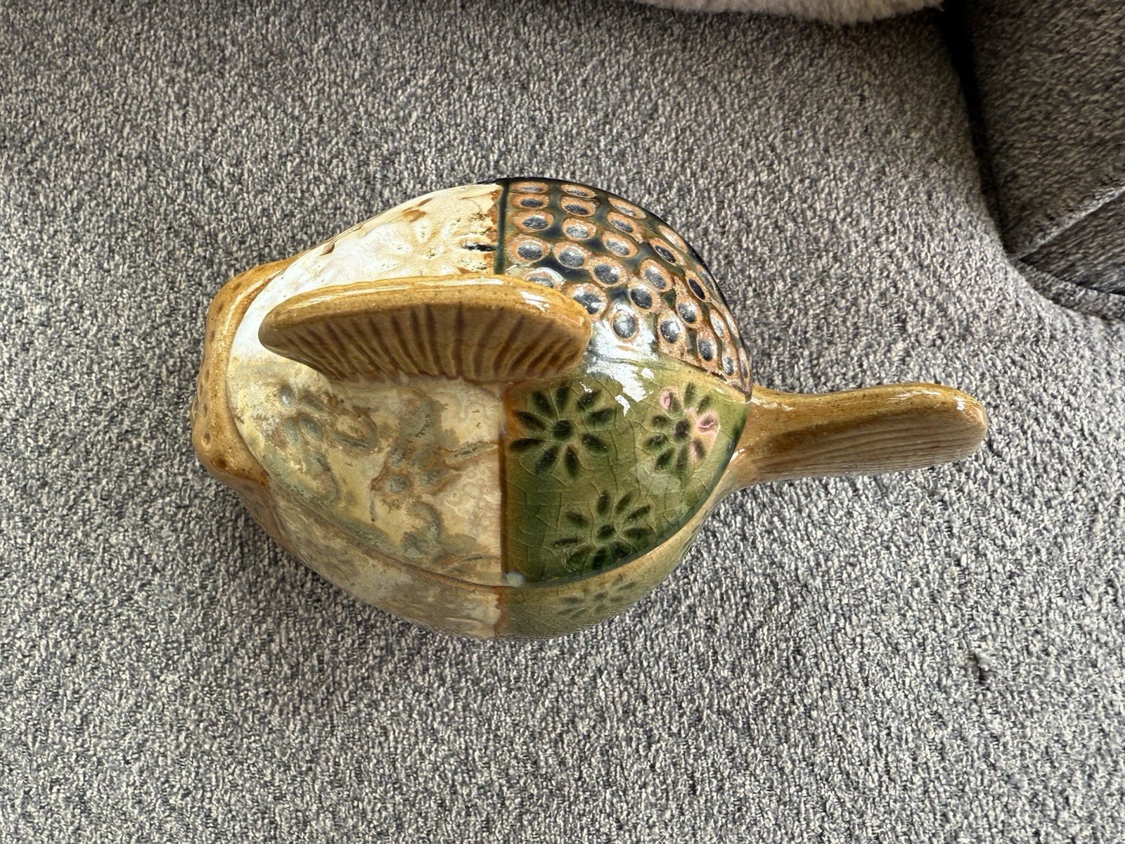 Pier 1 Glazed Ceramic Stoneware Puffer Fish Trinket Jar W/ Lid Earth Tones