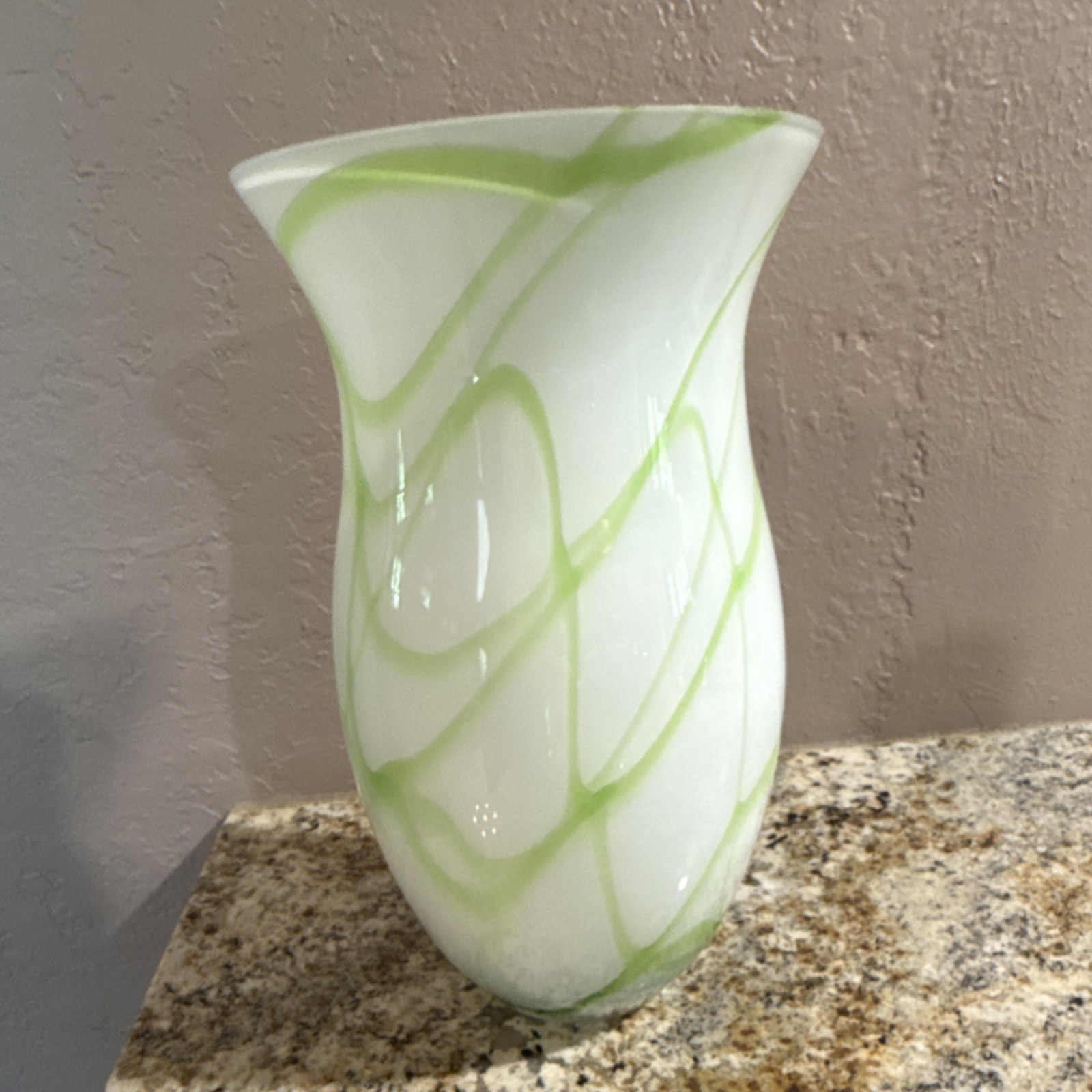 White Green Glass Vase Swirl Pattern Glossy Art Decorative