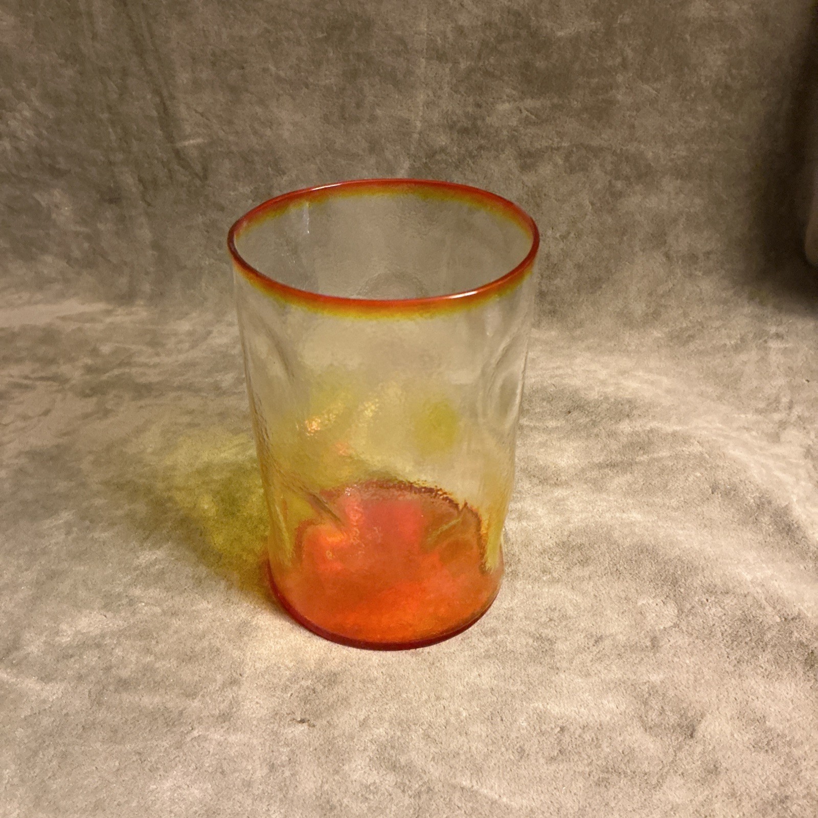 Rare imperial glass thumbprint/pinch Tumblr Amberina yellow orange UV reactive