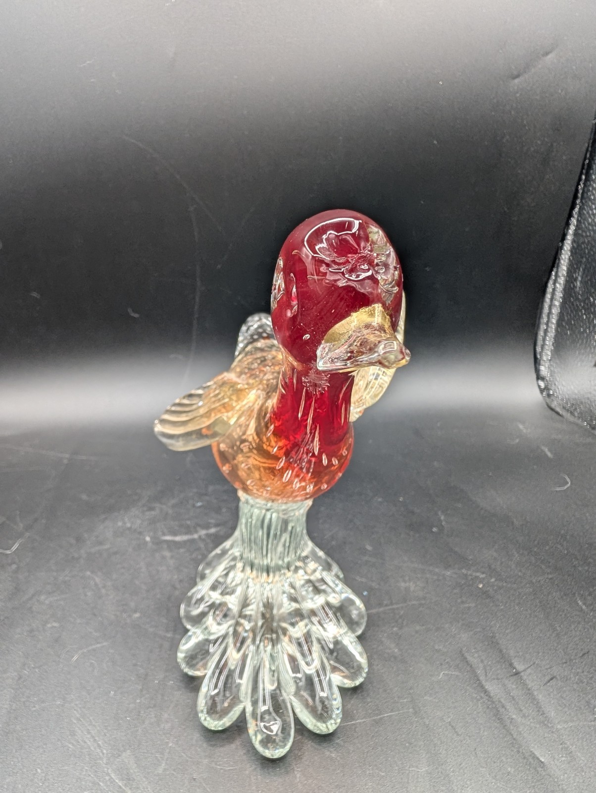 Vintage MCM AVEM Murano Art Glass Bullicante Red flying duck gold Flag Figurine