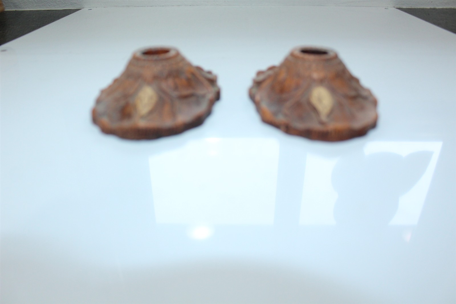 Vintage Candle Stick Holders Composite Retro Design Brown Set of 2
