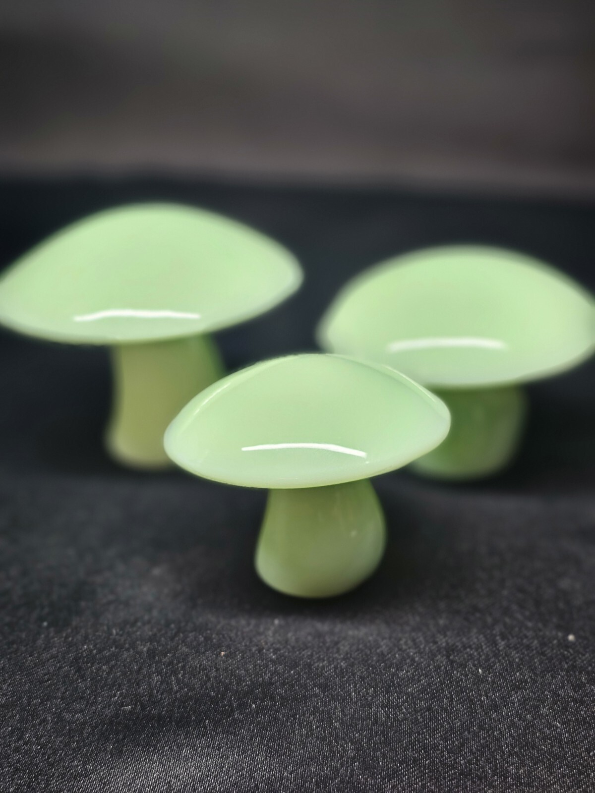 Set of 3 Mosser Made Jadeite Jade Green Viking Mold Mushrooms *Limited Run*