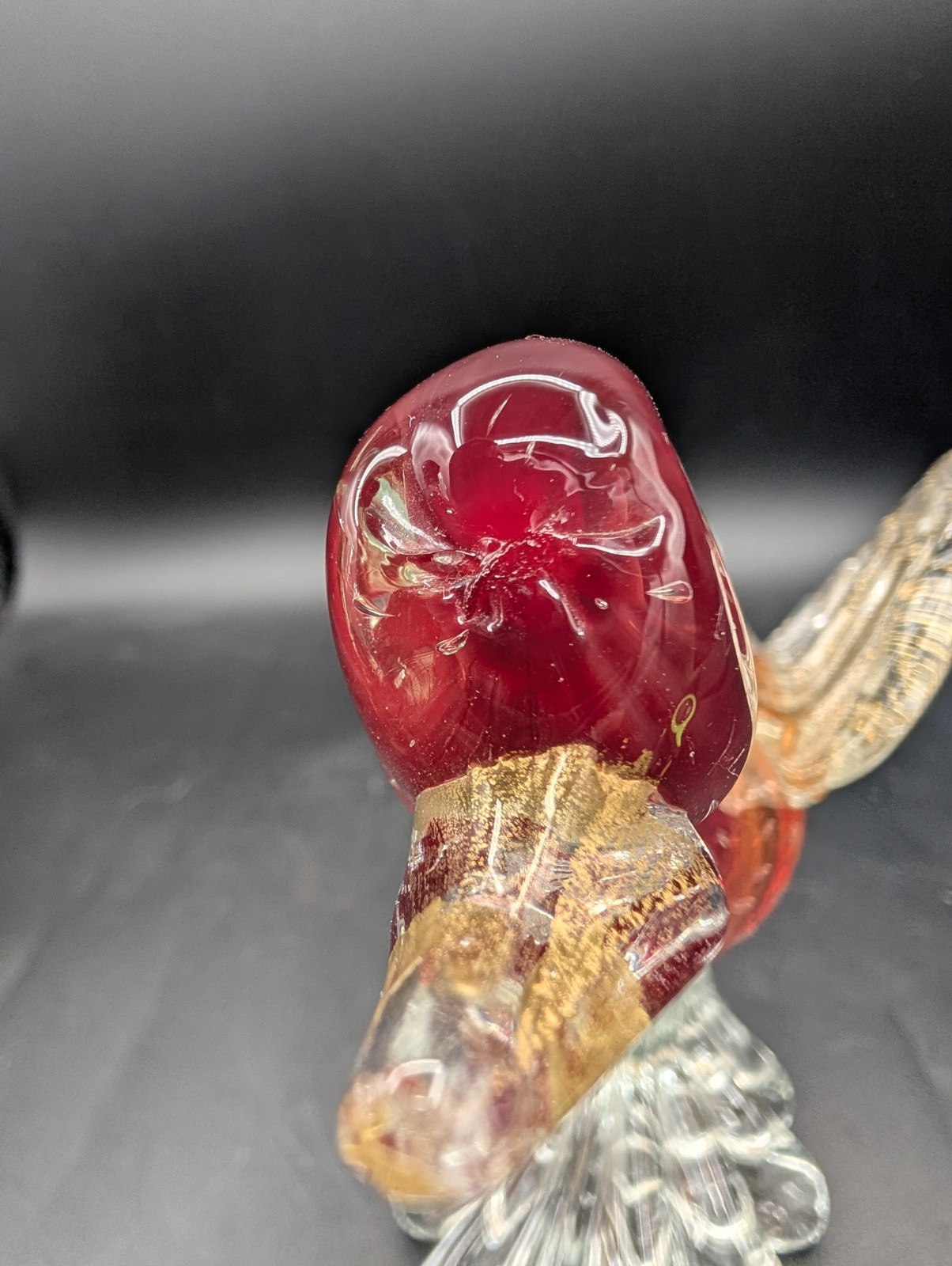 Vintage MCM AVEM Murano Art Glass Bullicante Red flying duck gold Flag Figurine