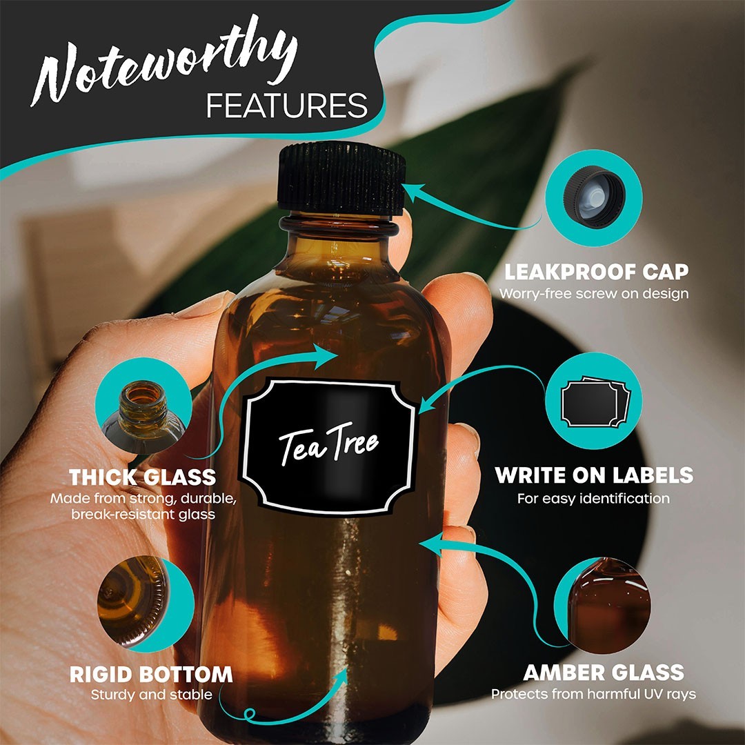 Nevlers Pack or 18 | 8 oz Amber Glass Bottles with Caps, Funnel, Brush, & Labels