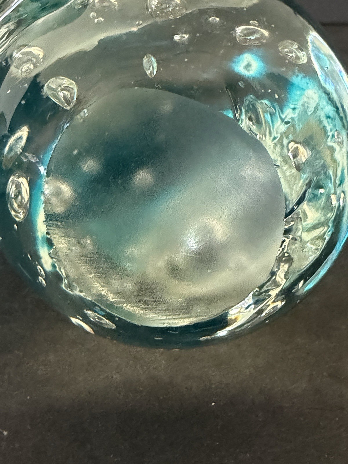 Blue Dolphin on Water Figurine Art Glass Paperweight Clear Bubbles Coastal 4”