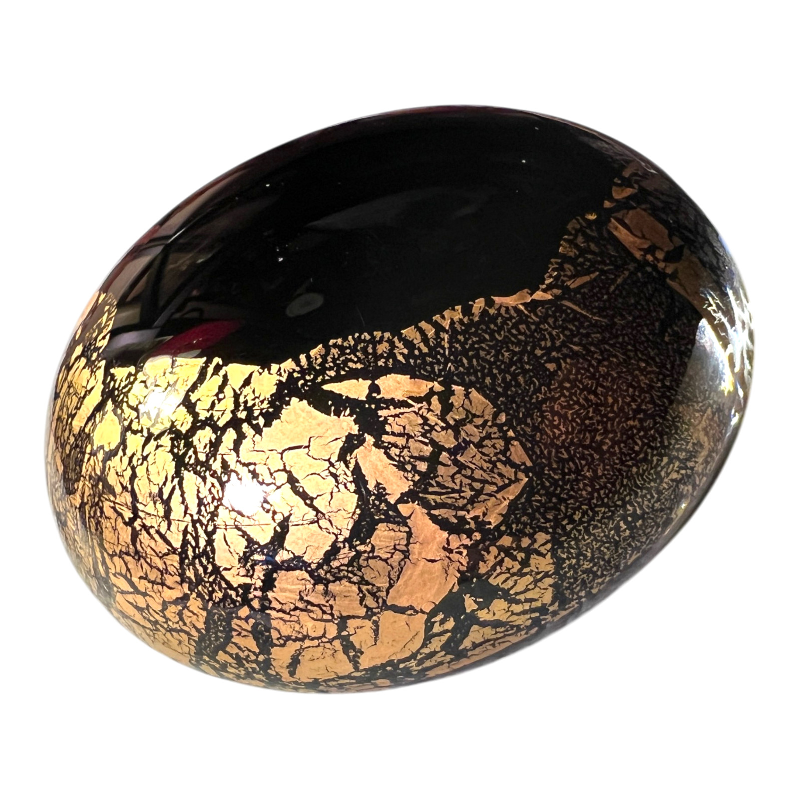 Vintage Isle of Wight Studio Art Glass Black Gold Leaf Paperweight England 2.75″