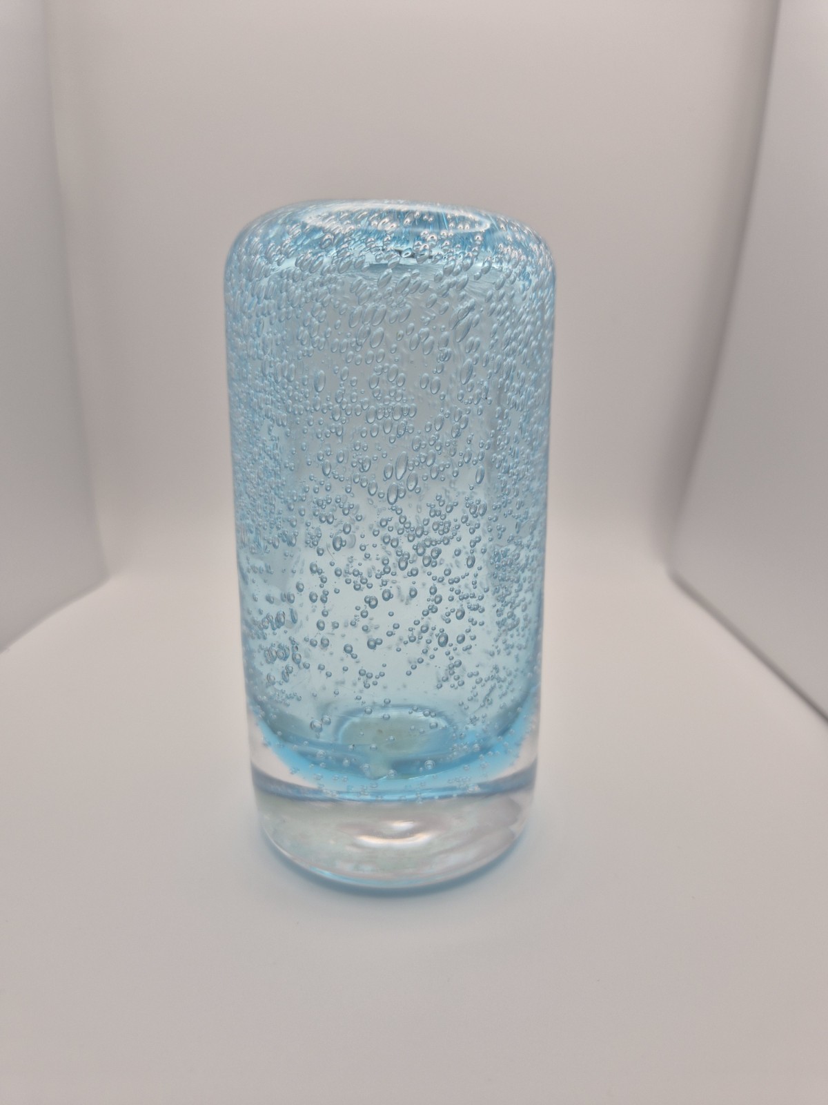 Art Glass Tall Oil Burner or Bud Vase Lt Blue w Bubbles 5.25in T x 2.25in W