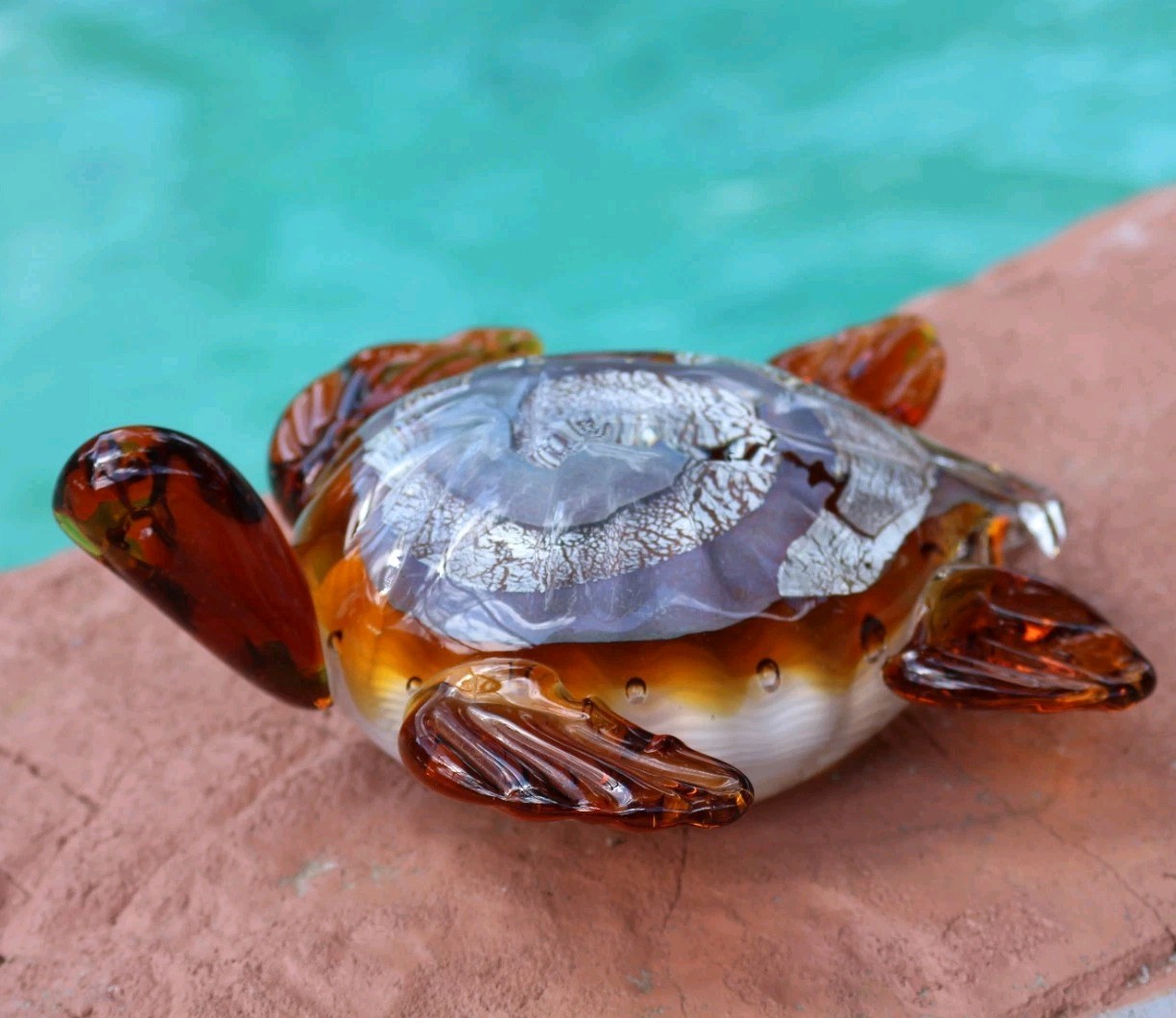 Murano Alfredo Barbini Art Glass Sea Turtle 7″ White Fenicio Swirl Sculpture