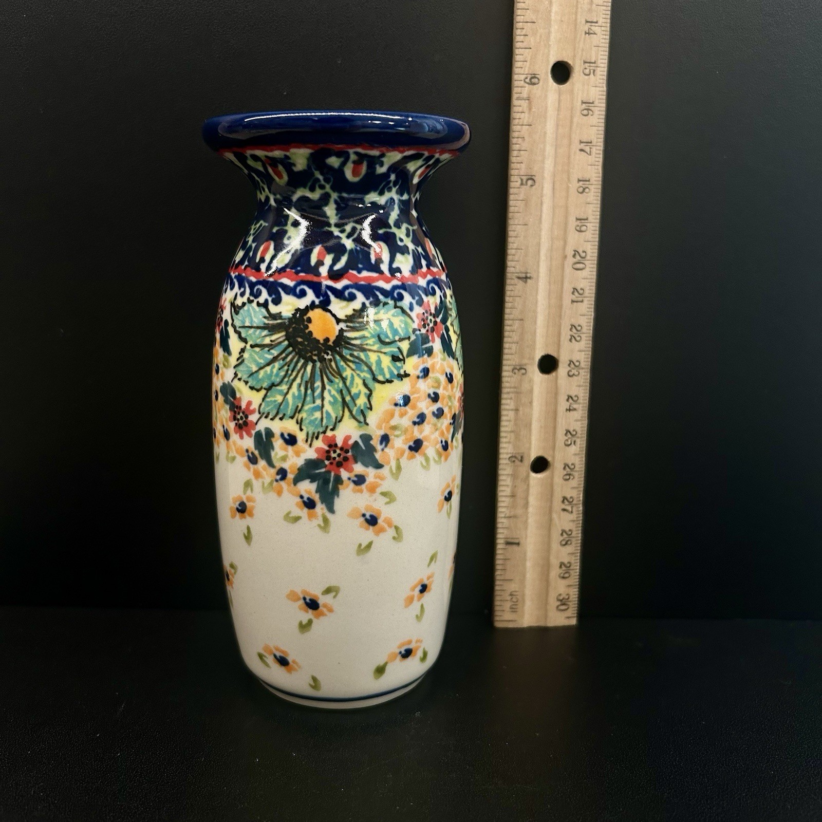 Unikat Polish Pottery Stoneware Small Vase-5 1/2 Inches Tall-Hand Painted