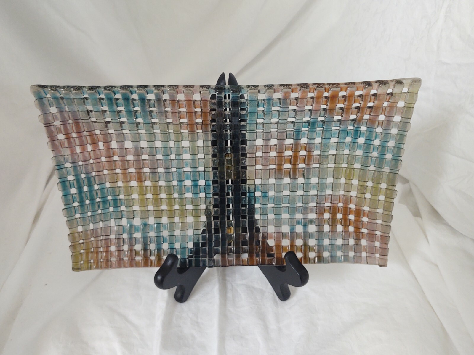 Stunning Braided Art Glass Multi-colored Tray~~A Must-see