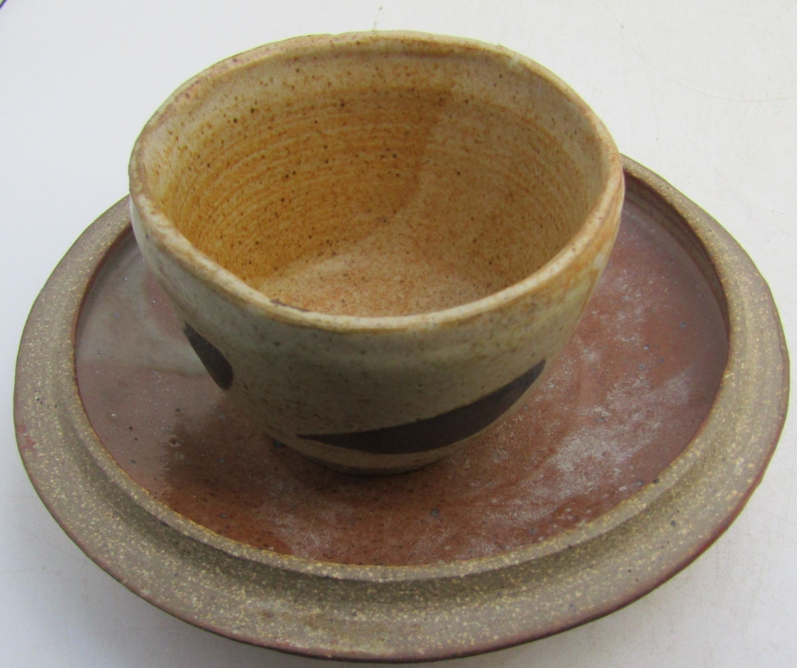 Hand Thrown 3 1/4″ Round Small Hand-Painted Pottery Planter with Catch Bowl.