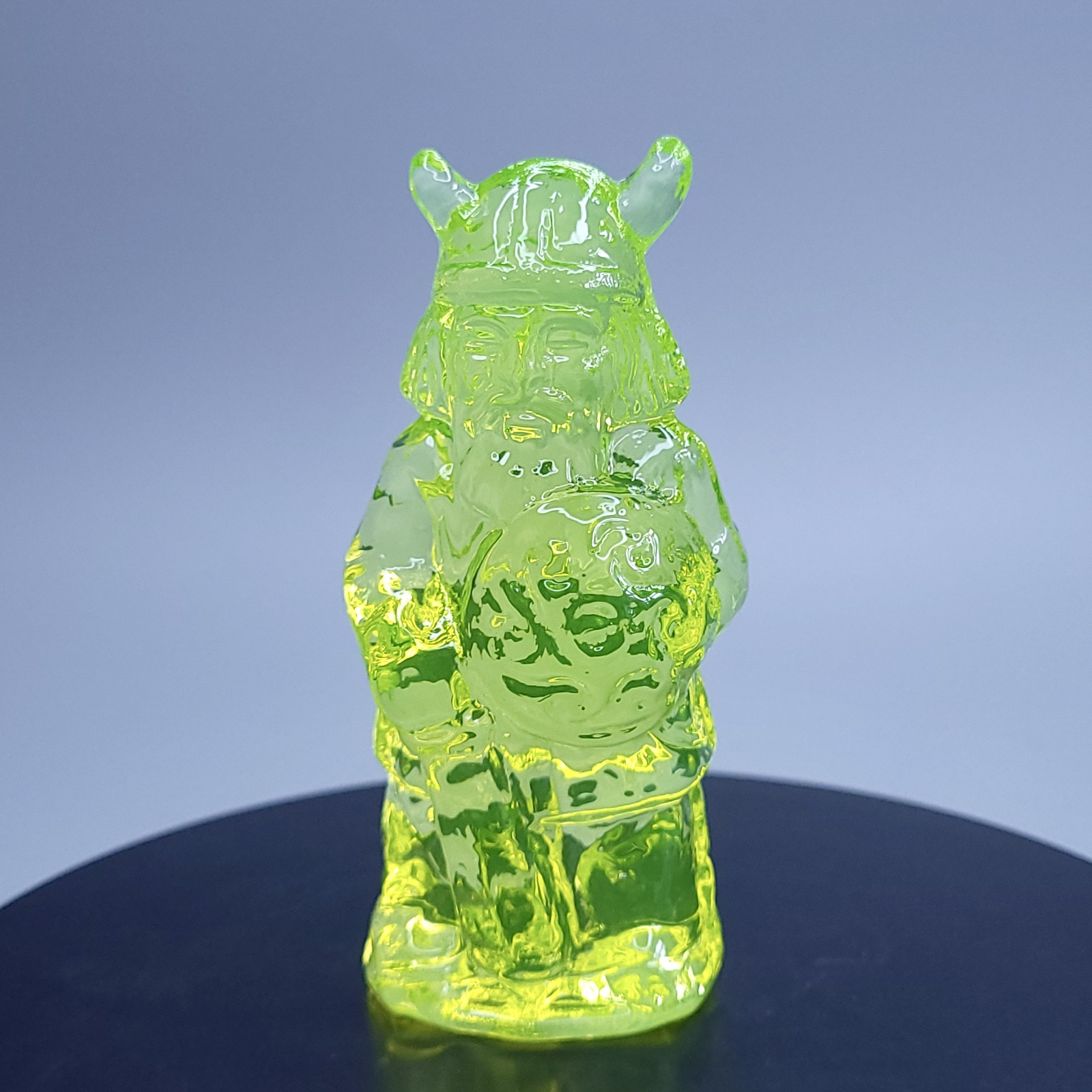 Vaseline Uranium Glass Viking Figurine Uranuim Yellow Glass Statue Art Deco