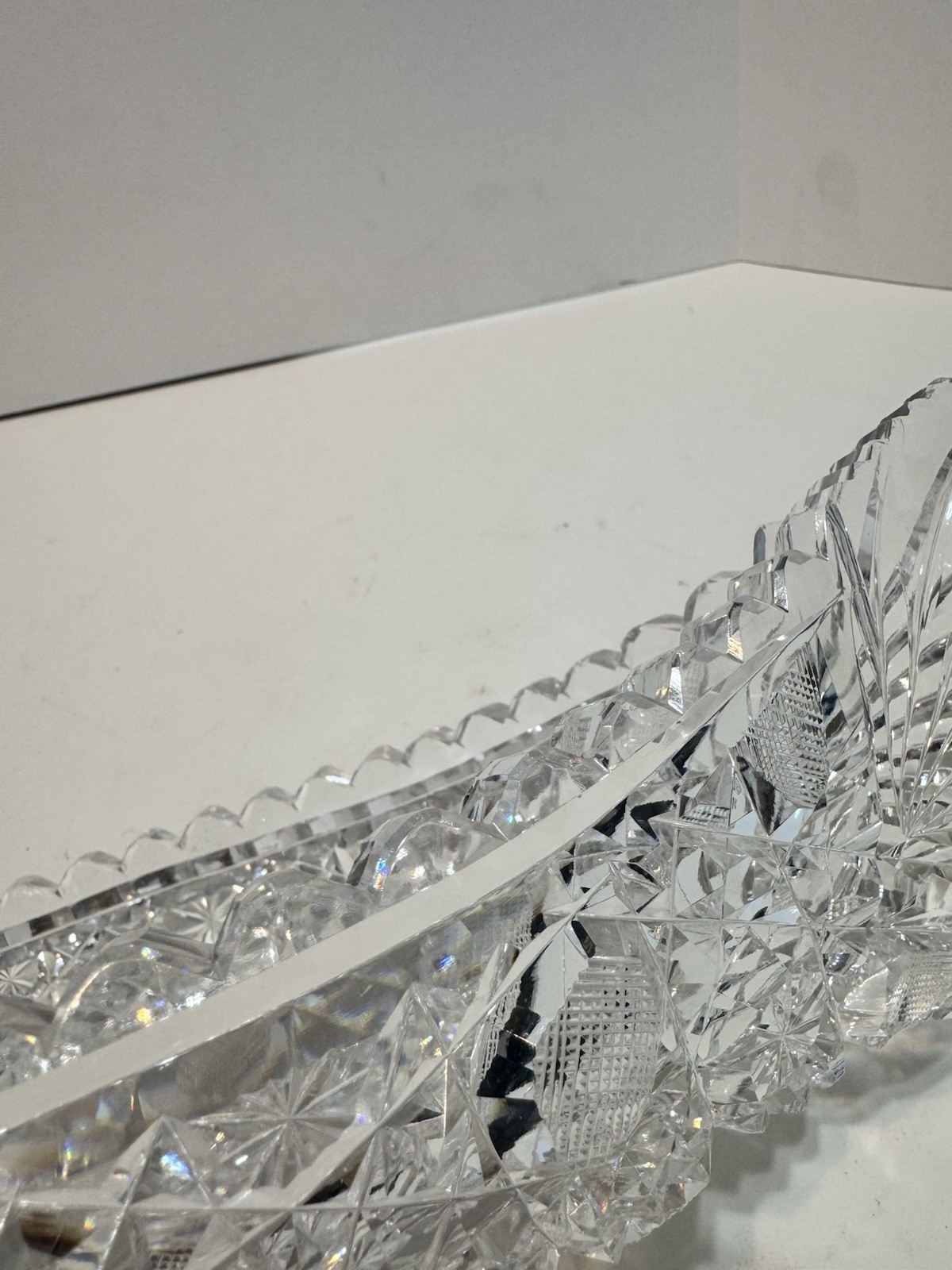True Canoe Boat Relish Bowl American Brilliant Cut Glass Crystal Harvard Cane