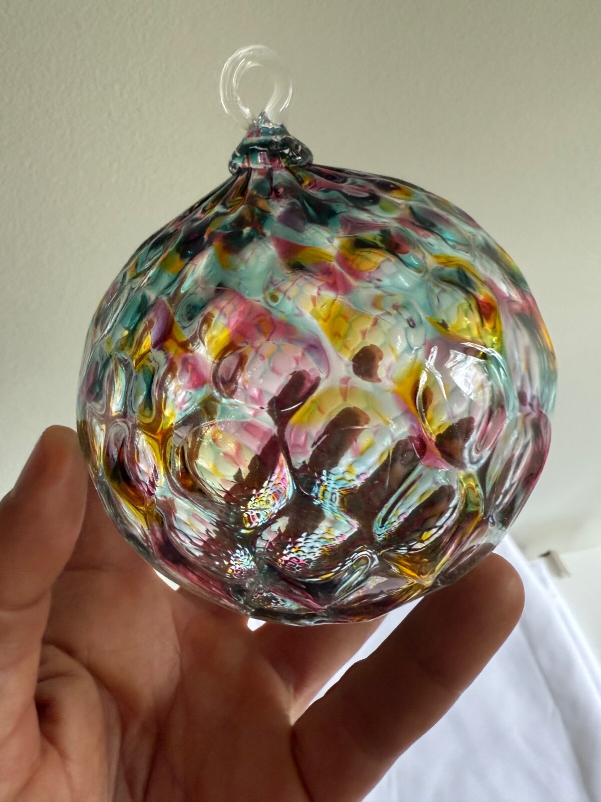 Hand Blown Art Glass Ball approx. 4” Suncatcher Kaleidescope Glass ornament