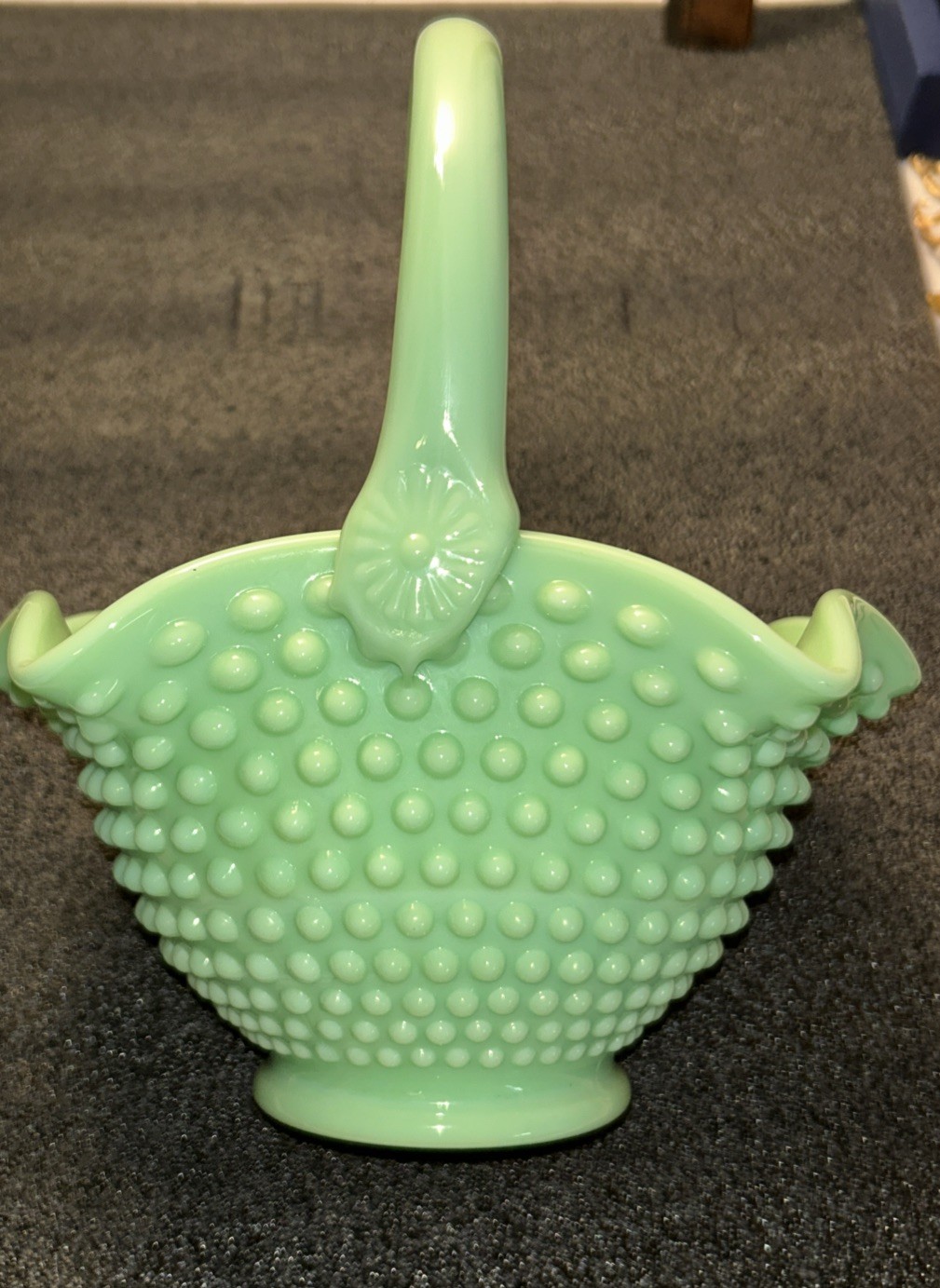 L.E. Smith Jadeite Hobnail Basket Original Excellent Condition