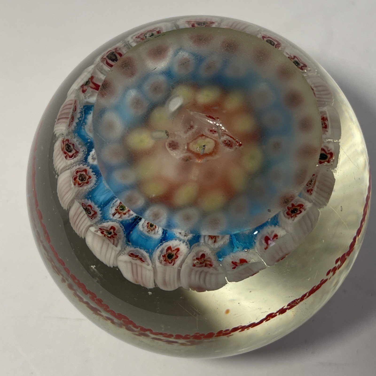 Italian Murano Vintage Paperweight Millefiori Art Glass Enclosed Bubble