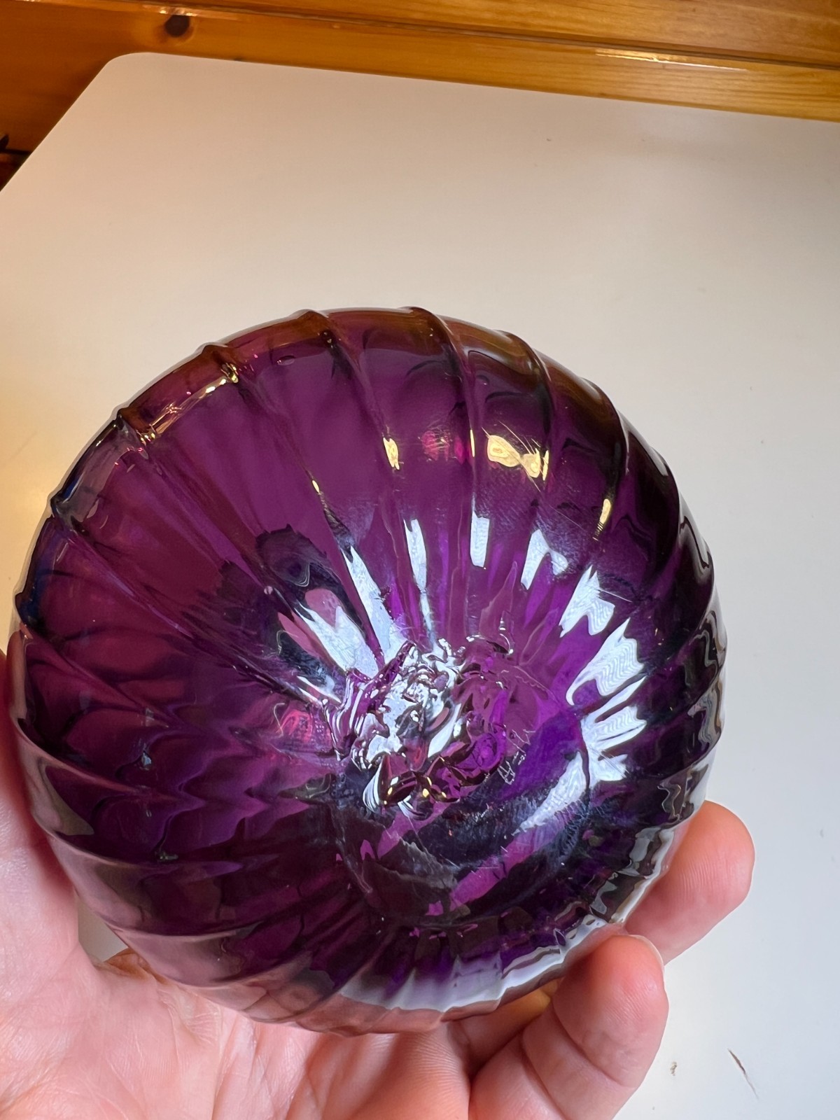 Vintage MFA BOSTON Hand Blown Amethyst Purple Art Glass Vase Ribbed Melon Onion